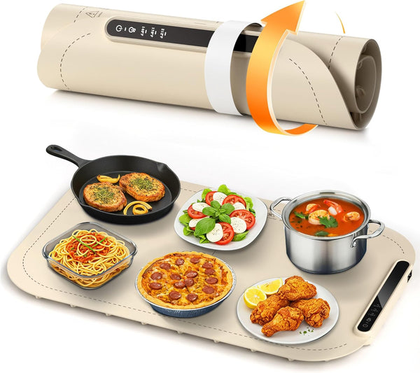 Portable kitchen setup with food items on a white background