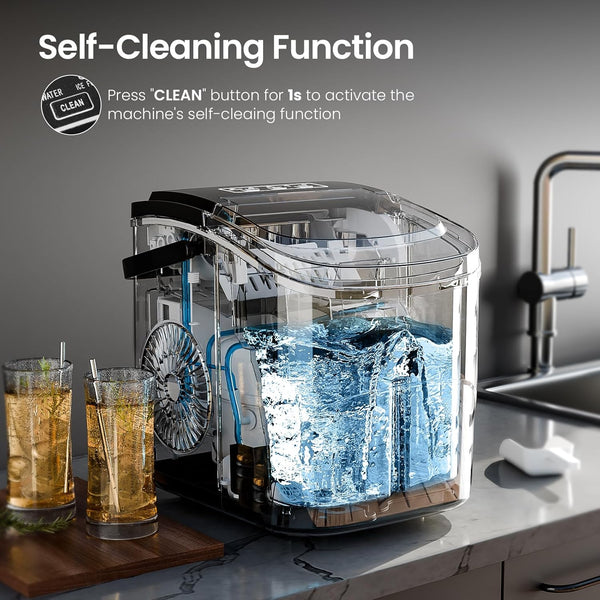 Dishwasher with self-cleaning function on a kitchen counter