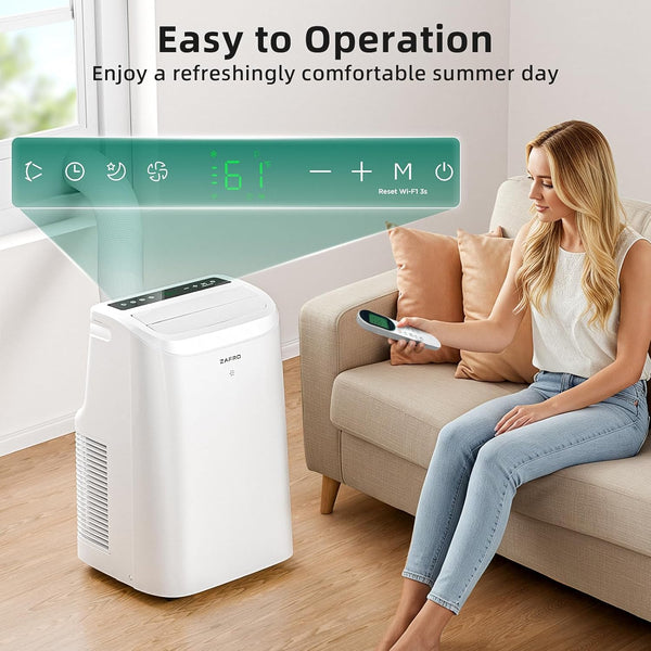 8000 BTU Portable AC, Portable AC 3-IN-1 Portable Air Conditioners with Drainage-free Cooling, 24Hrs Timer with APP/Remote/Timer/LED Display