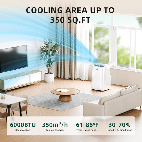 8000 BTU Portable AC, Portable AC 3-IN-1 Portable Air Conditioners with Drainage-free Cooling, 24Hrs Timer with APP/Remote/Timer/LED Display