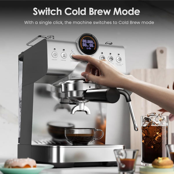 Espresso Machine with Cold Brew, Professional Espresso Maker with Milk Frother Steam Wand for Latte & Cappuccino, Espresso Coffee Machine with LED Display for Home CM8057