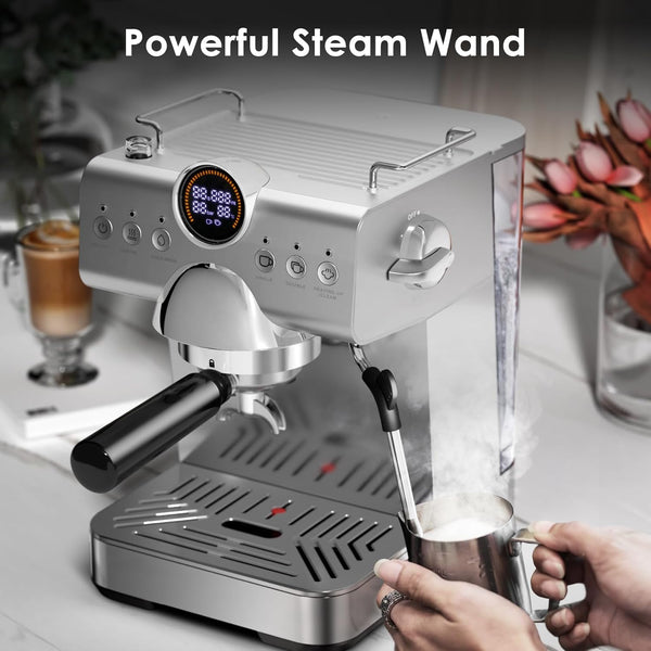 Espresso Machine with Cold Brew, Professional Espresso Maker with Milk Frother Steam Wand for Latte & Cappuccino, Espresso Coffee Machine with LED Display for Home CM8057