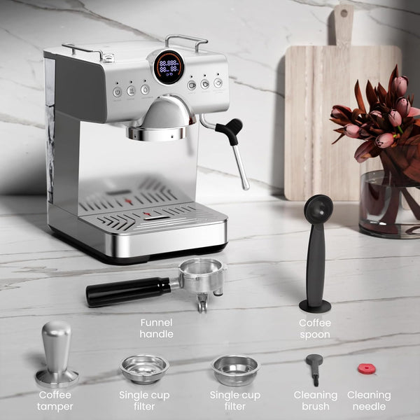 Espresso Machine with Cold Brew, Professional Espresso Maker with Milk Frother Steam Wand for Latte & Cappuccino, Espresso Coffee Machine with LED Display for Home CM8057