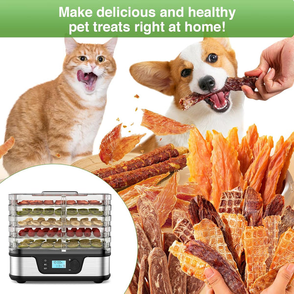 Pet treats being made at home with a focus on a pet dryer and various pet treats.