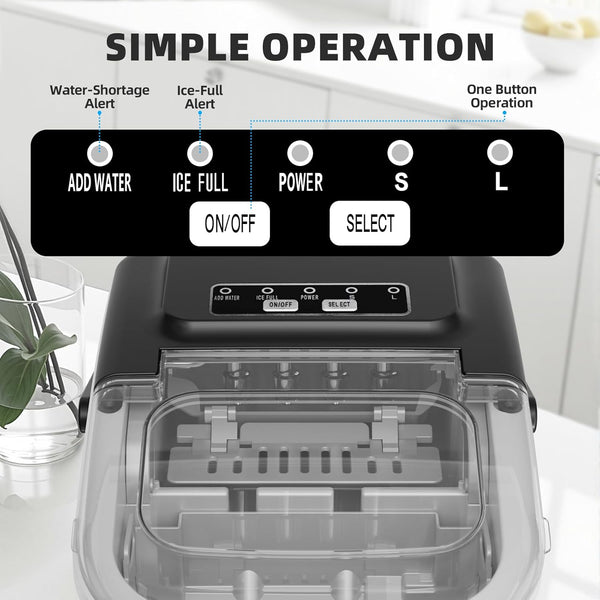 Control panel of an ice maker with labeled buttons on a white background