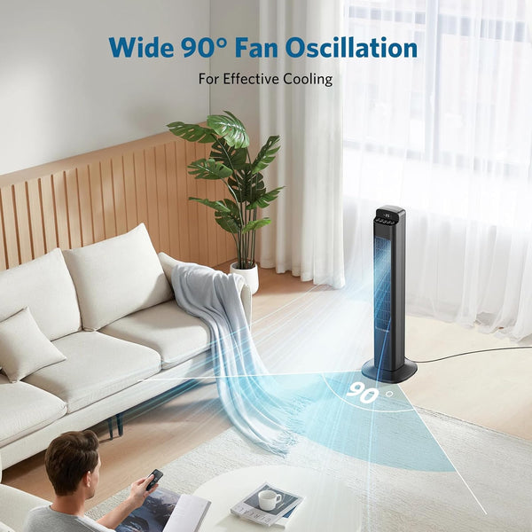 Smart Tower Fan for Bedroom, 25ft/s Velocity Floor Fan with 5 Speeds, Quiet Standing Fan with 3 Modes&12H Timer