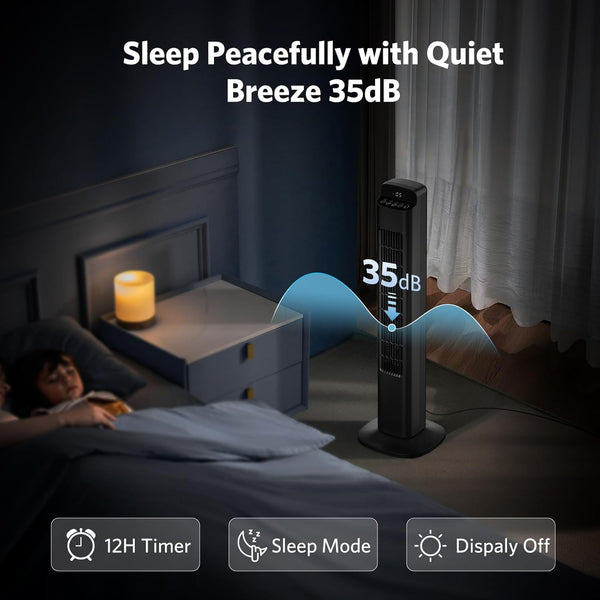 Smart Tower Fan for Bedroom, 25ft/s Velocity Floor Fan with 5 Speeds, Quiet Standing Fan with 3 Modes&12H Timer