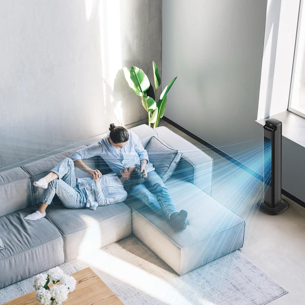 Smart Tower Fan for Bedroom, 25ft/s Velocity Floor Fan with 5 Speeds, Quiet Standing Fan with 3 Modes&12H Timer