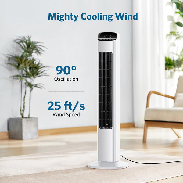 Smart Tower Fan for Bedroom, 25ft/s Velocity Floor Fan with 5 Speeds, Quiet Standing Fan with 3 Modes&12H Timer