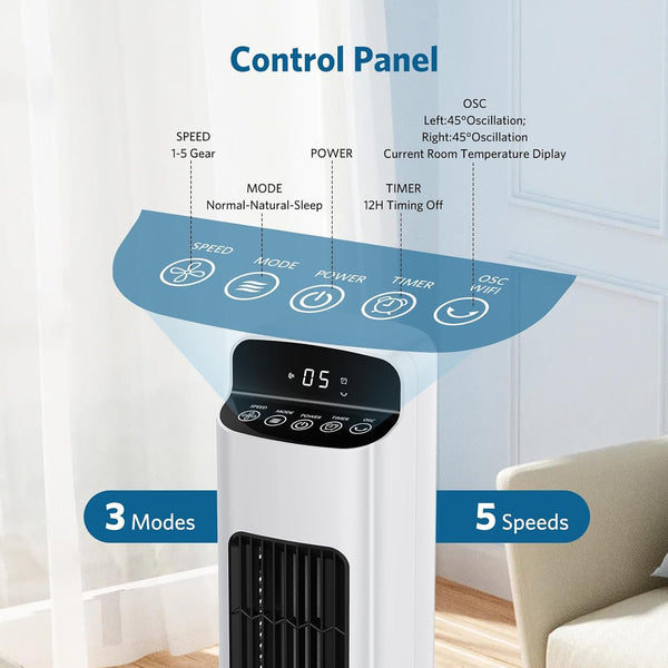 Smart Tower Fan for Bedroom, 25ft/s Velocity Floor Fan with 5 Speeds, Quiet Standing Fan with 3 Modes&12H Timer