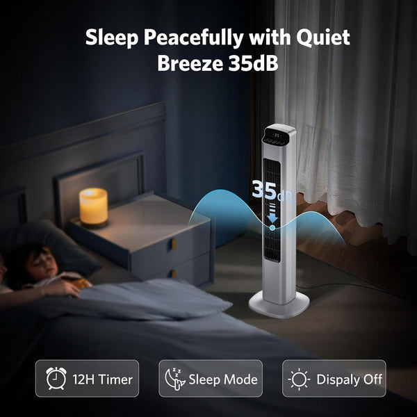 Smart Tower Fan for Bedroom, 25ft/s Velocity Floor Fan with 5 Speeds, Quiet Standing Fan with 3 Modes&12H Timer