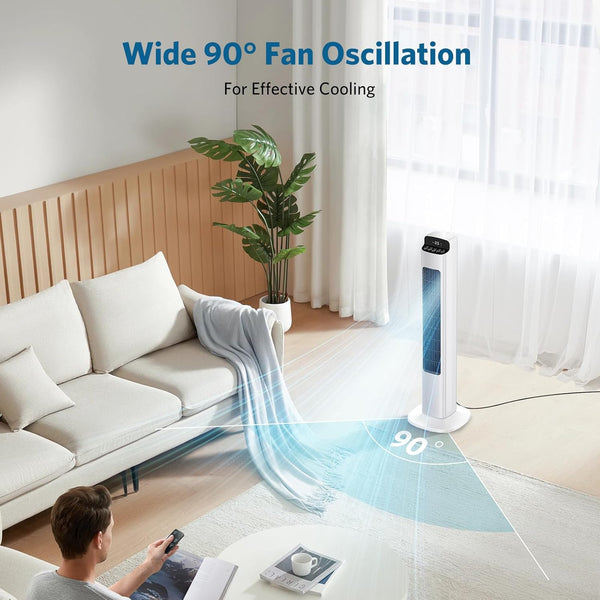 Smart Tower Fan for Bedroom, 25ft/s Velocity Floor Fan with 5 Speeds, Quiet Standing Fan with 3 Modes&12H Timer