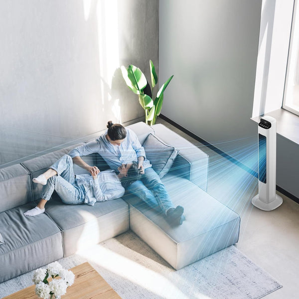 Smart Tower Fan for Bedroom, 25ft/s Velocity Floor Fan with 5 Speeds, Quiet Standing Fan with 3 Modes&12H Timer