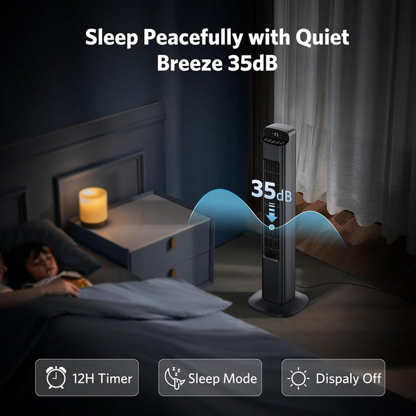 Smart Tower Fan for Bedroom, 25ft/s Velocity Floor Fan with 5 Speeds, Quiet Standing Fan with 3 Modes&12H Timer