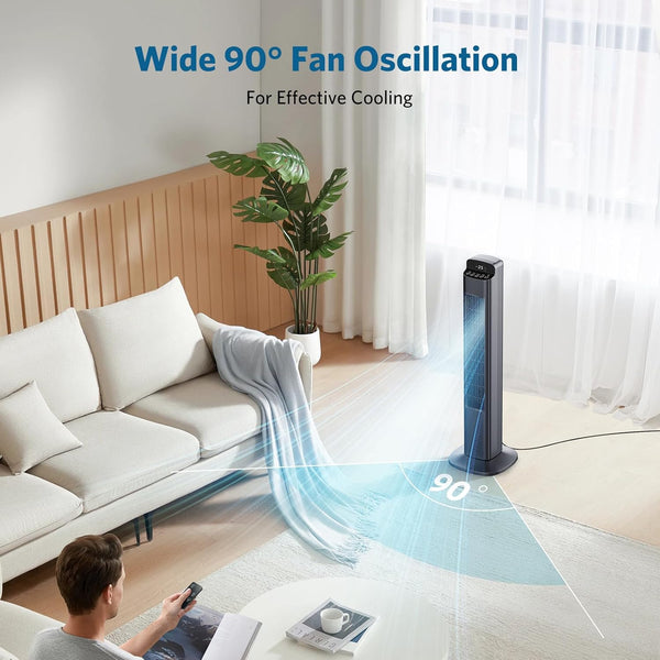 Smart Tower Fan for Bedroom, 25ft/s Velocity Floor Fan with 5 Speeds, Quiet Standing Fan with 3 Modes&12H Timer