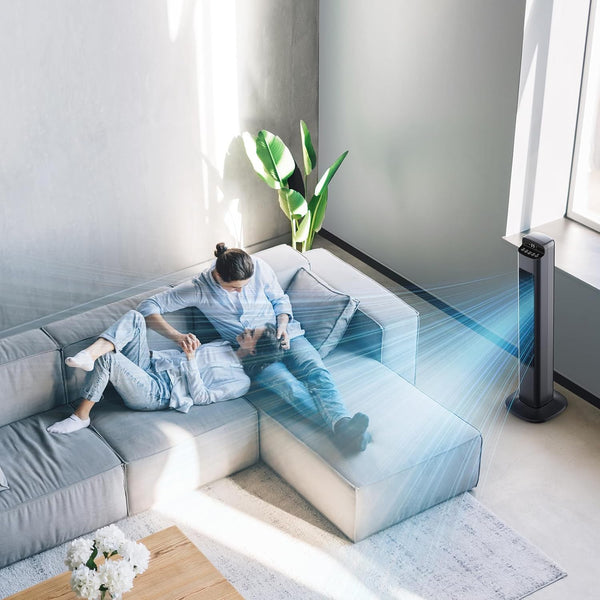 Smart Tower Fan for Bedroom, 25ft/s Velocity Floor Fan with 5 Speeds, Quiet Standing Fan with 3 Modes&12H Timer