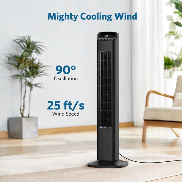 Smart Tower Fan for Bedroom, 25ft/s Velocity Floor Fan with 5 Speeds, Quiet Standing Fan with 3 Modes&12H Timer