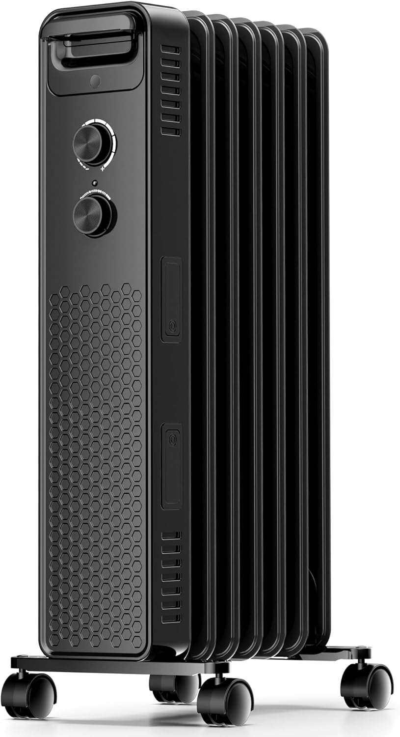 Black oil-filled radiator on a white background