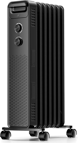 Black oil-filled radiator on a white background