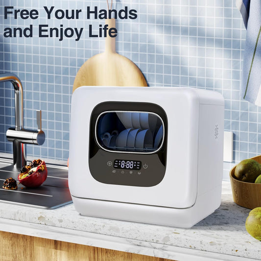 AGLUCKY Portable Dishwasher Machine, Portable Dishwasher with 1.9Gal Smart Water Tank, Small Dishwasher with 6 Programs, No Hookup Needed, 24H Timing, Air-Drying, 360° Deep Cleaning, for Dorms, Kitchenettes agluckyshop