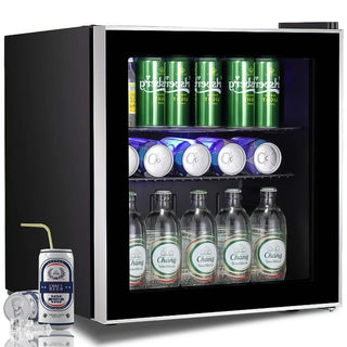 Aglucky 1.6cu.ft Wine Cooler Cabinet Beverage Refrigerator Mini Clear Front Glass Door Counter Bar Fridge-Black agluckyshop