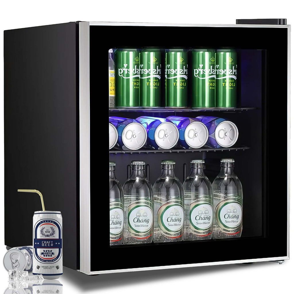 Auseo 1.6cu.ft Wine Cooler Cabinet Beverage Refrigerator Mini Clear Front Glass Door Counter Bar Fridge-Black