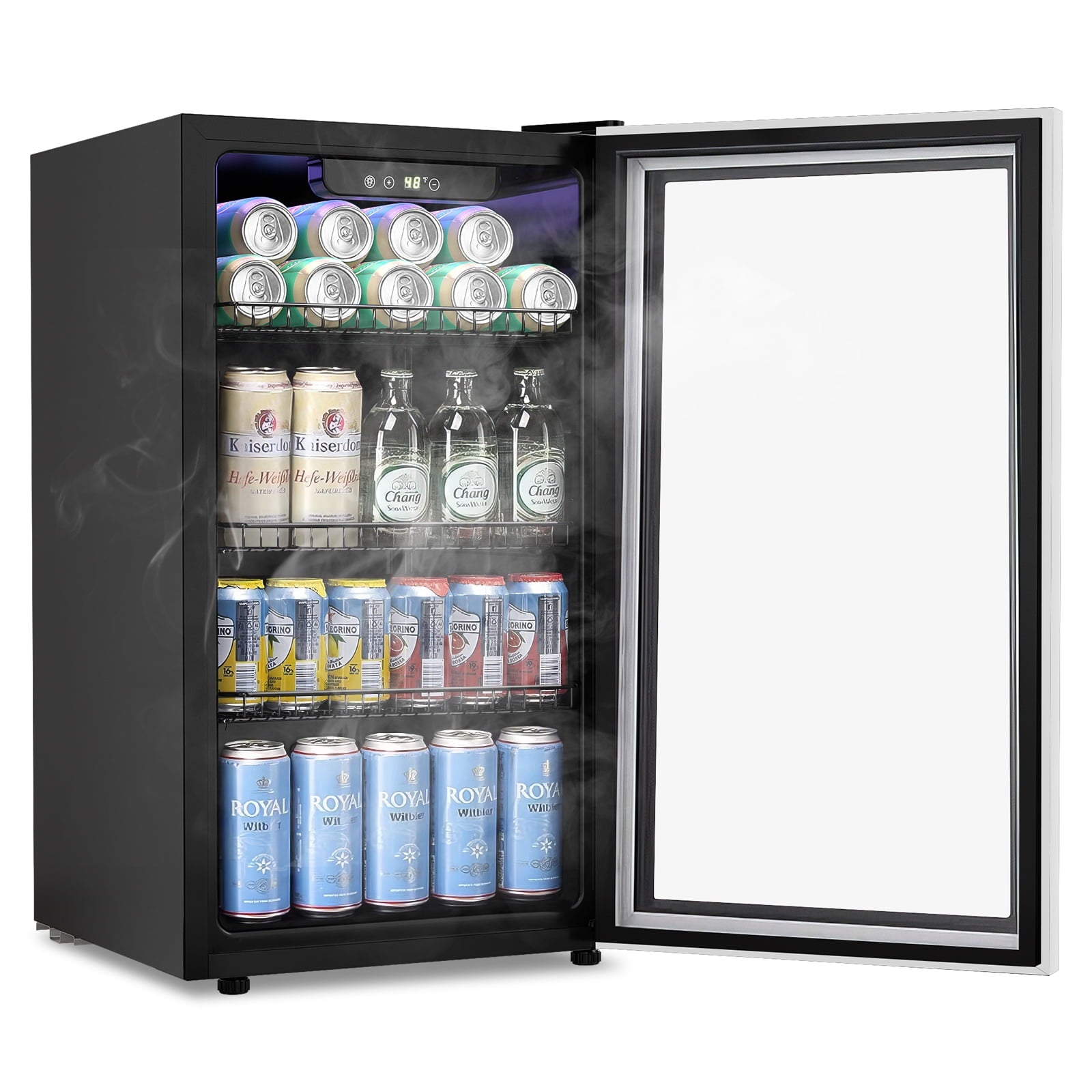 Auseo 3.2 Cu.ft Beverage Refrigerator Cooler -120 Can Mini Fridge with Glass Door, Small Refrigerator with Adjustable Shelves for Soda Beer or Wine, Perfect for Home/Bar/Office