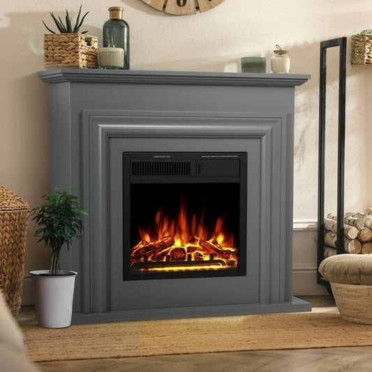 Auseo 36" Electric Fireplace Mantel Wooden Surround Firebox, Free Standing Fireplace, with Remote Control, Adjustable LED Flame, 750W/1500W -Grey agluckyshop