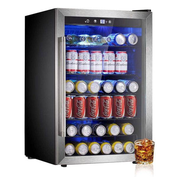 Auseo 4.4 Cu.ft Beverage Refrigerator Cooler, 37 Bottles Mini Fridge with Glass Door for Soda, Beer or Wine, Adjustable Removable Shelves, Low Noise for Bar/Office/Home/Restaurant