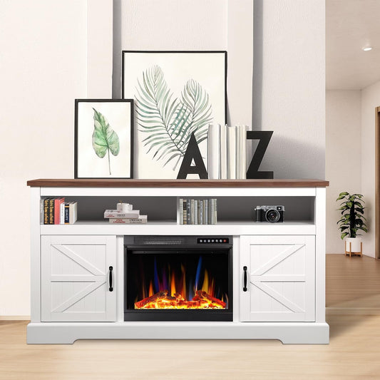 Auseo 48'' Electric Fireplace Mantel,Remote Control, Adjustable LED Flame, 750W/1500W Free Standing Fireplace(White) agluckyshop