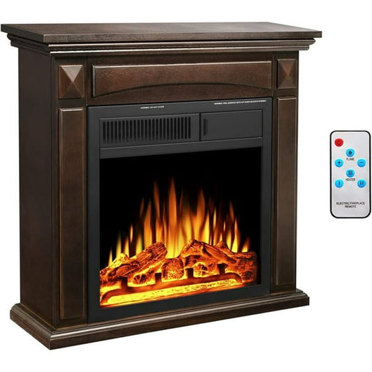 Auseo Electric Fireplace Mantel Wood Surround Firebox Freestanding Corner Fireplace Heater Infrared Quartz Heater Adjustable Led Flame, Remote Control, 750W-1501W, Brown agluckyshop