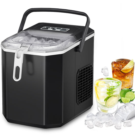Besttey Countertop Ice Maker, 26lbs/Day, 2 Ice Sizes(S/L), Self-Cleaning w/ Ice Scoop and Basket, Handheld Ice Maker, Black agluckyshop