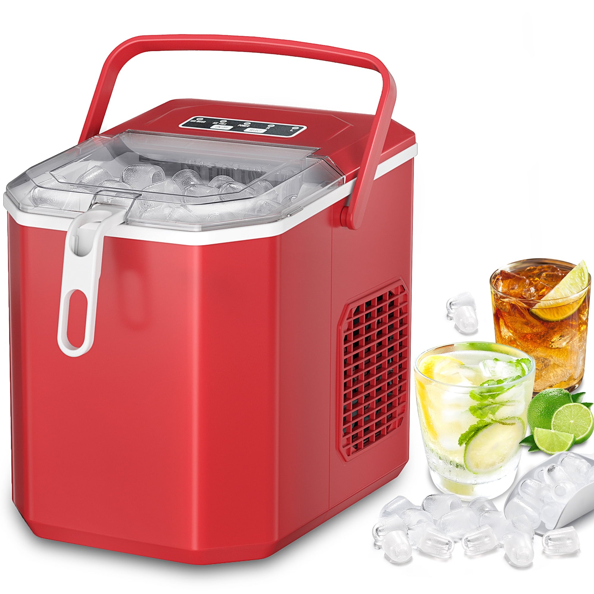 Besttey Countertop Ice Maker,26lbs/Day, 2 Ice Sizes(S/L), Self-Cleaning w/ Ice Scoop and Basket, Handheld Ice Maker, Red