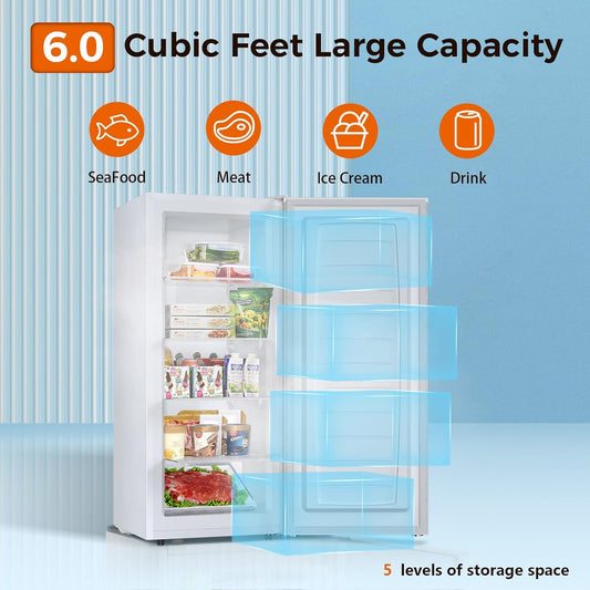 Aglucky Upright Freezer, 6.0 Cu.ft Deep Freezer D58165-WHITE
