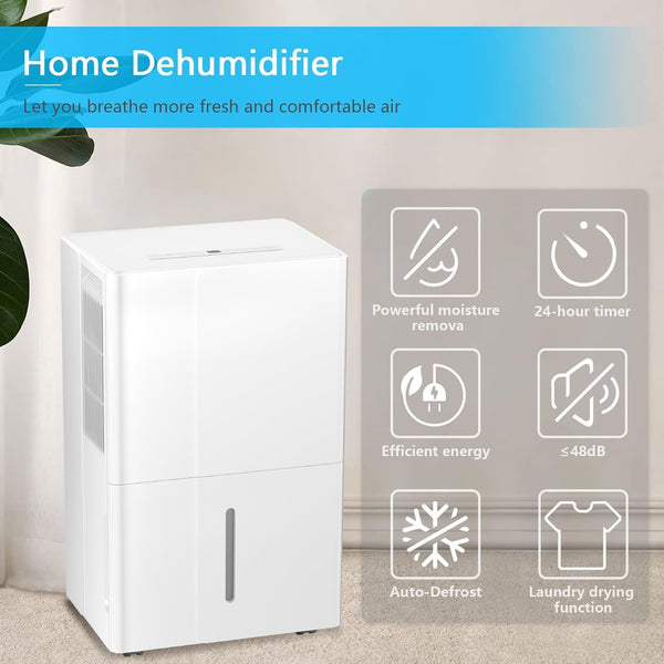 Portable Dehumidfier, 35 Pints/Day Air Filters, Auto Defrosting Low noise with LED display Timer