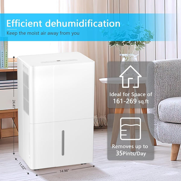 Portable Dehumidfier, 35 Pints/Day Air Filters, Auto Defrosting Low noise with LED display Timer
