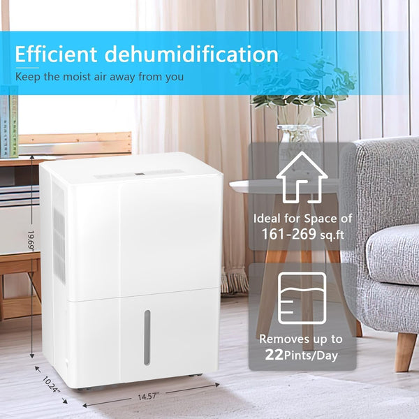 Dehumidfier, 22 Pints/Day, LCD display Auto Defrosting Low noise Timer Fit
