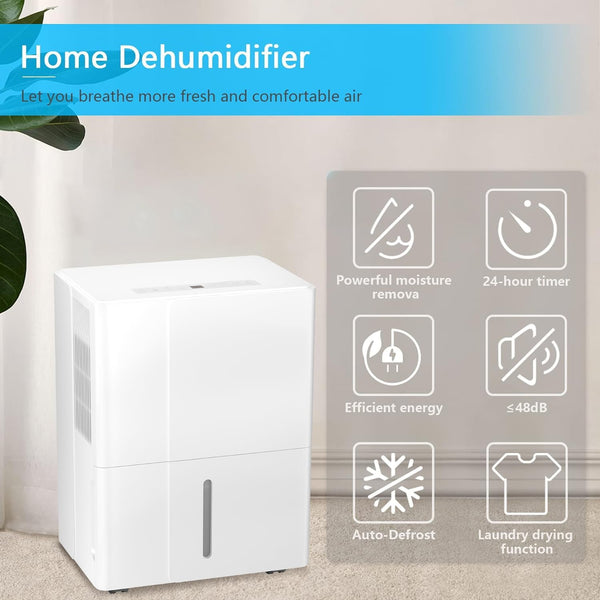 Dehumidfier, 22 Pints/Day, LCD display Auto Defrosting Low noise Timer Fit