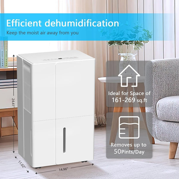 Dehumidfier, 50 Pints/Day LCD display Auto Defrosting Low noise Timer