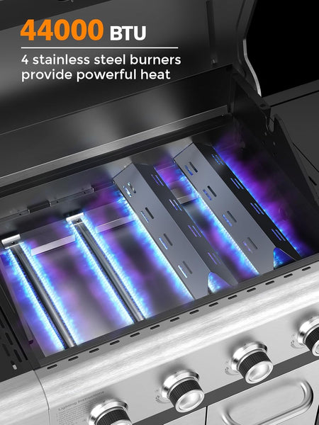 4-Burner BBQ Propane Gas Grill, 44000 BTU Stainless Steel Barbecue Grill