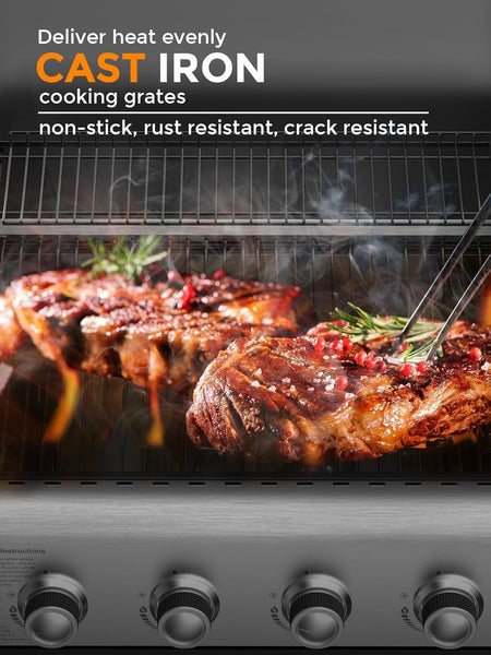 4-Burner BBQ Propane Gas Grill, 44000 BTU Stainless Steel Barbecue Grill