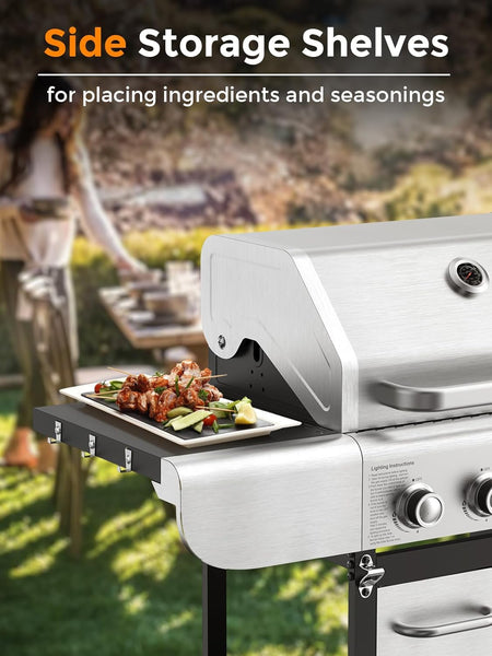4-Burner BBQ Propane Gas Grill, 44000 BTU Stainless Steel Barbecue Grill
