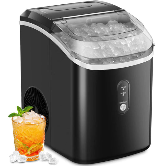 JOY PEBBLE 33lbs Countertop Ice Maker, Crushed Nugget Ice Type with Scoop, Cubes Ready in 10 Mins, Black agluckyshop