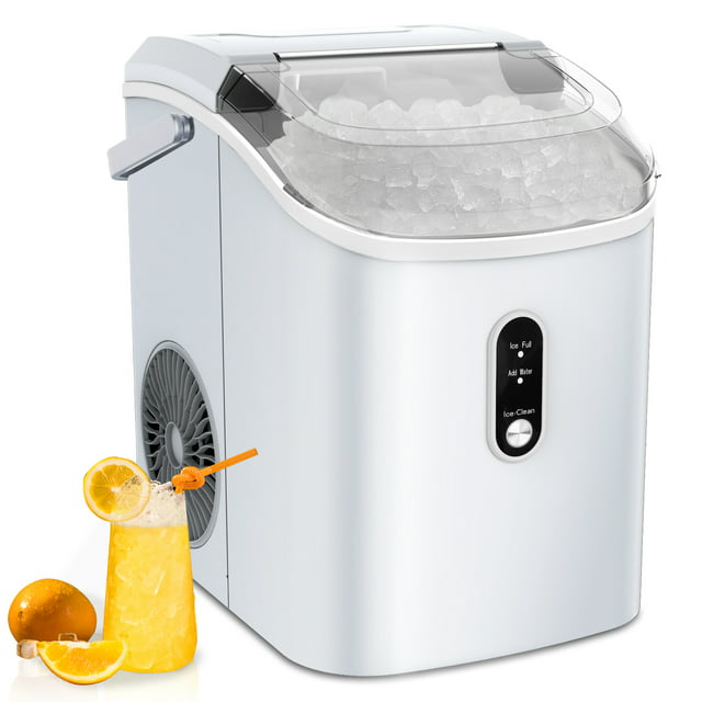 JOY PEBBLE 33lbs Countertop Ice Maker, Crushed Nugget Ice Type with Scoop, Cubes Ready in 10 Mins, Gray