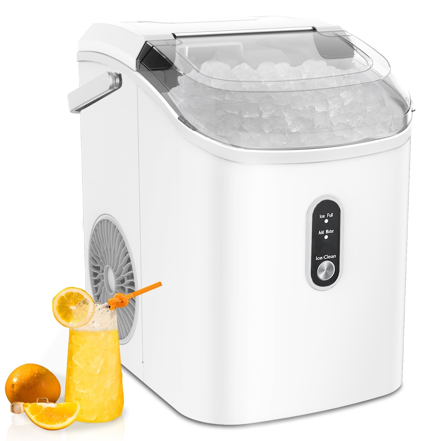 JOY PEBBLE 33lbs Countertop Ice Maker, Crushed Nugget Ice Type with Scoop, Cubes Ready in 10Mins, White