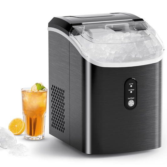 JOY PEBBLE 33lbs Stainless Steel Countertop Ice Maker, Crushed Nugget Ice Type with Scoop, Cubes Ready in 10 Mins, Black agluckyshop
