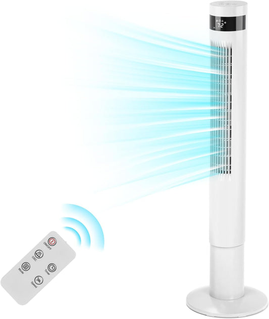 43 inch Tower Fan Portable Electric Oscillating Fan Quiet Remote Control Bladeless Floor Fan 3-Spped Wind Mode 12H Timer Bedroom Office White