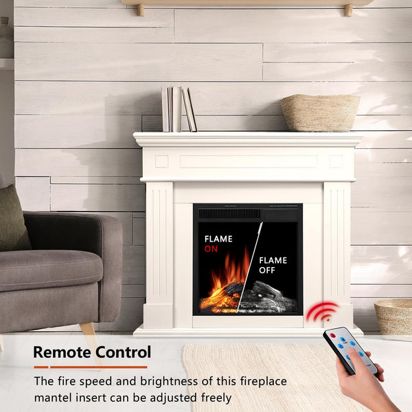43” Electric Fireplace Mantel Wooden Surround Firebox, TV Stand with Freestanding Electric Fireplace, Remote Control, Adjustable Led Flame, 750W/1500w