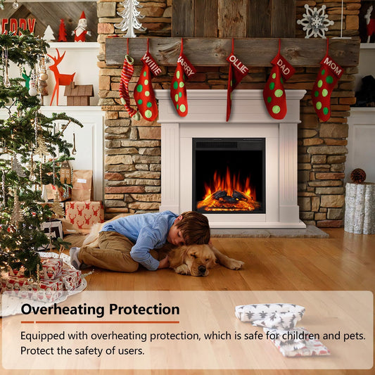 43” Electric Fireplace Mantel Wooden Surround Firebox, TV Stand with Freestanding Electric Fireplace, Remote Control, Adjustable Led Flame, 750W/1500w