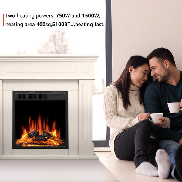 43” Electric Fireplace Mantel Wooden Surround Firebox, TV Stand with Freestanding Electric Fireplace, Remote Control, Adjustable Led Flame, 750W/1500w